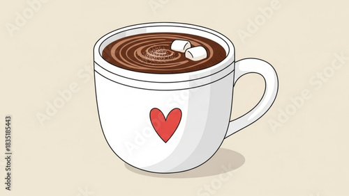 Delicious hot chocolate with marshmallows vector illustration for winter drink and sweet treat lovers