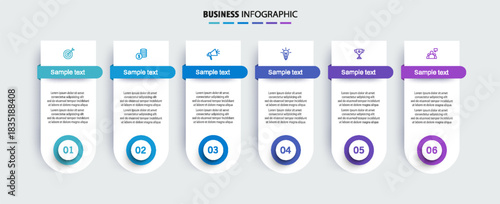 Infographic design business template with 6 options, steps