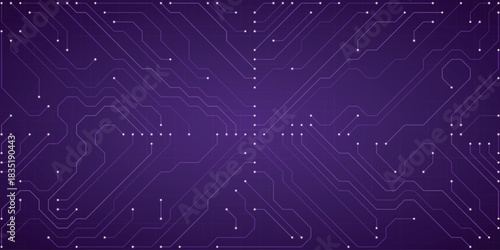 Purple Circuit Board Pattern Abstract Technology Background with Digital Connections and Data Flow Lines