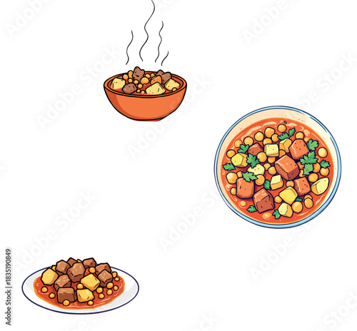 Vsai stew with chickpeas, meat, and potatoes served