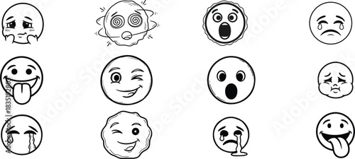 Collection of hand drawn cartoon faces with different emotions