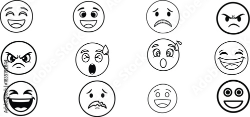 Collection of hand drawn cartoon faces expressing different emotions