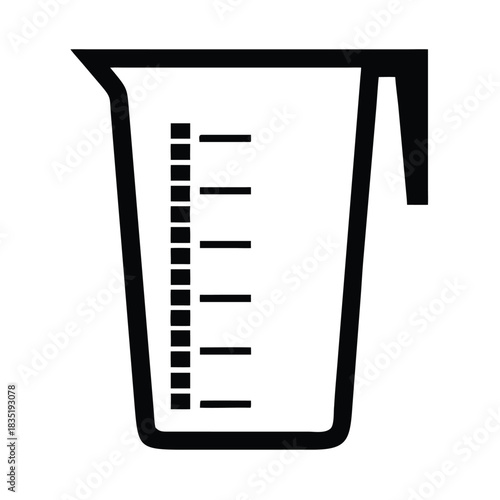 Simple black and white icon representing a kitchen measuring cup with clear volume markings