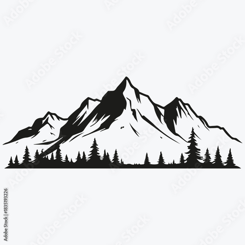 Wilderness mountain with forest silhouette sketch illustration vector
