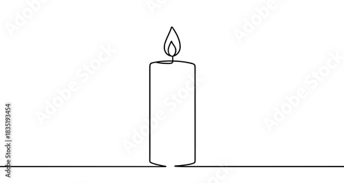 Candle icon. Black burning candle, written in one continuous line. Vector illustration of lighting and holidays