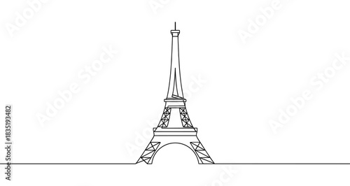 Eiffel Tower icon. Black Eiffel Tower, written in one continuous line. Vector illustration of a symbol of France and Paris