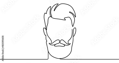 Bearded man icon. Black man's face with beard and mustache, written in one continuous line. Vector illustration