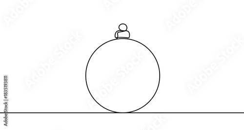 Continuous one line drawing of a round Christmas tree decoration. Drawing of a New Year ball with editable black stroke on white background. Vector illustration.