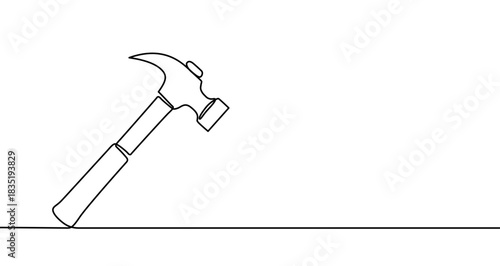 Continuous one line drawing of a claw hammer construction tool. Drawing of a tool with editable black stroke on white background. Vector illustration.
