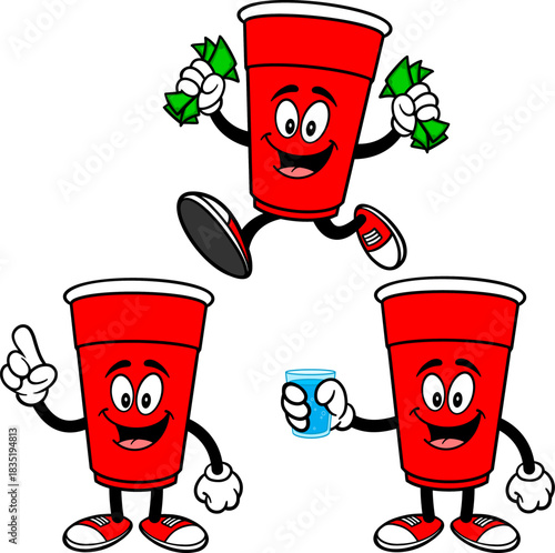 Party Cup Mascot Set 03, Hand Drawn illustrations of Party Cup Mascots in various poses.