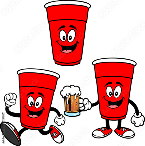 Party Cup Mascot Set 05, Hand Drawn illustrations of Party Cup Mascots in various poses.