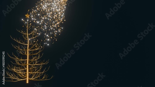 大量の金粒子と銀粒子が作るクリスマスツリーのアニメーション：Animation of a Christmas tree made of a large amount of gold and silver particles: 4K
