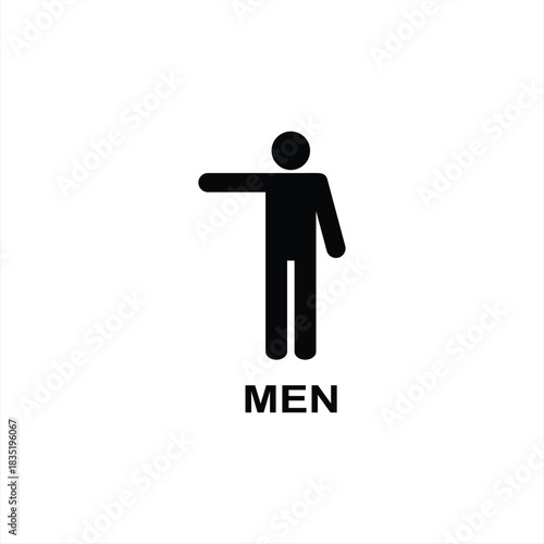 A symbol with an image of a man and text for signage. A pictogram for a men's restroom.