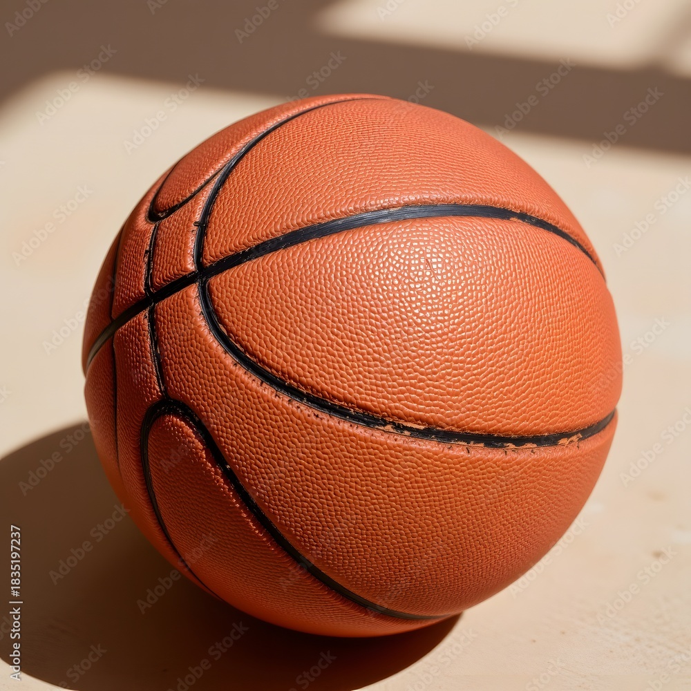 Obraz premium Close Up of a Textured Orange Basketball on a Light Surface with Shadow Patterns