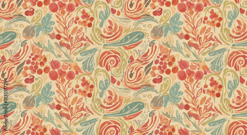 floral pattern hand-drawn whimsical floral design with boho elements creating a seamless repeating background for textile and wallpaper designs nature inspired