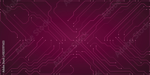 Deep magenta circuit board illustration with luminous pink lines and nodes on a dark purple gradient, symbolizing digital connectivity and data transmission