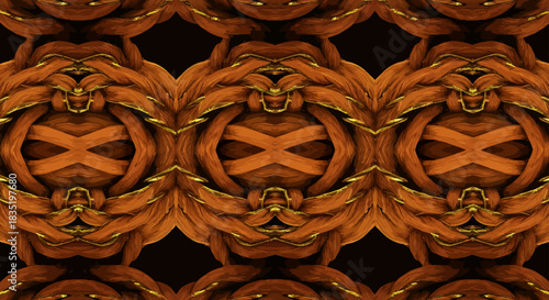 intricate mesoamerican textile pattern symmetrical weave design with gold accents symbolic knots and shapes reminiscent of ancient artistry