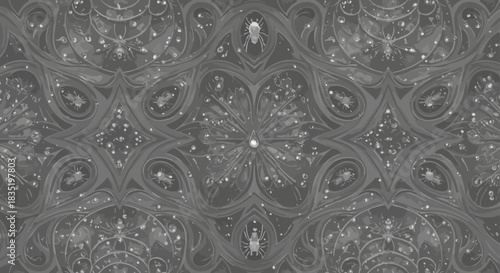 Intricate spiderweb patterns with lurking spiders and dewdrops a gothic-inspired backdrop conveying mystery perfect for halloween-themed designs and art projects.
