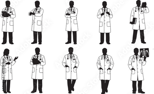Healthcare Heroes: Silhouette of doctors stands ready to heal and care, exuding professionalism and compassion. It encapsulates the core values of medicine and healthcare professionals.