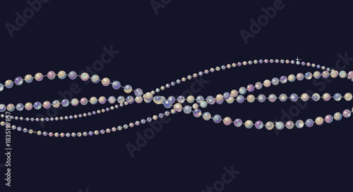 iridescent pearl string illustration on a dark backdrop creating a luxurious and elegant design element perfect for jewelry ads and fashion blogs showcasing beauty.
