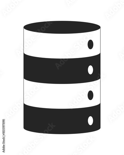 Cylindrical server with indicator lights 2D line object. Simplified storage unit. IT infrastructure hardware. Database cylinder isolated clipart vector ink outline item. Monochrome spot illustration