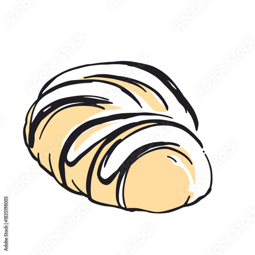 Vsai croissant pastry drawing art on white background