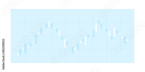 Light blue stock market candlestick chart 2D cartoon object. Fluctuating data analytics. Price movement. Time series. Investment graph isolated element flat vector clip art on white. Spot illustration
