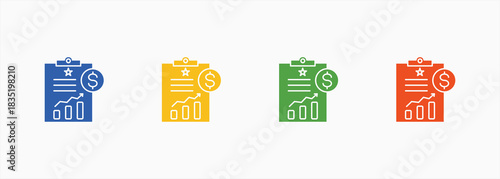 Business Report-Solid Blue Color Icon Set Color Multiple Style Collection Element For Design