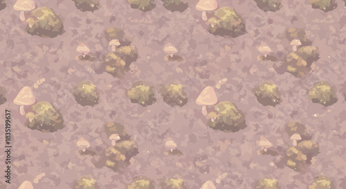 seamless mushroom pattern earthy illustration with mossy fungi perfect for backgrounds adding a whimsical natural touch to creative designs and textiles.