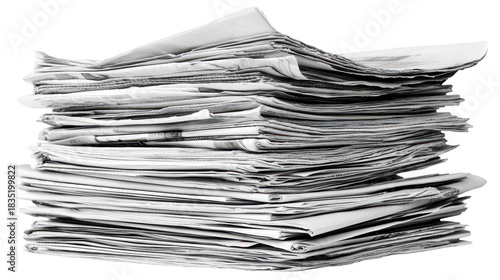 A tall stack of assorted papers and documents piled haphazardly on a flat surface. various textures and shades of white and gray. ideal for themes of organization. clutter. or office life