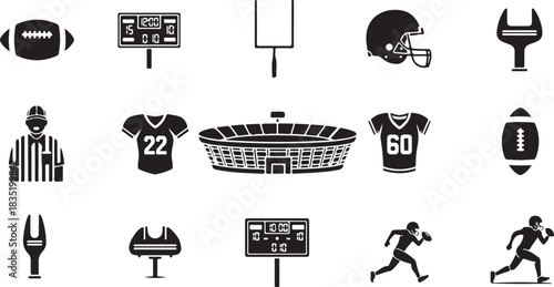 Collection of american football sports icons and symbols for design