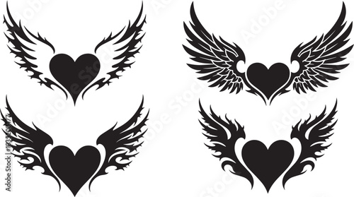 Tribal heart wings tattoo vector design