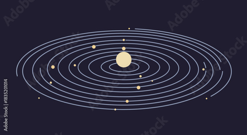stylized solar system orbits planets around star space exploration science education astronomy projects cosmic wonder minimalist design