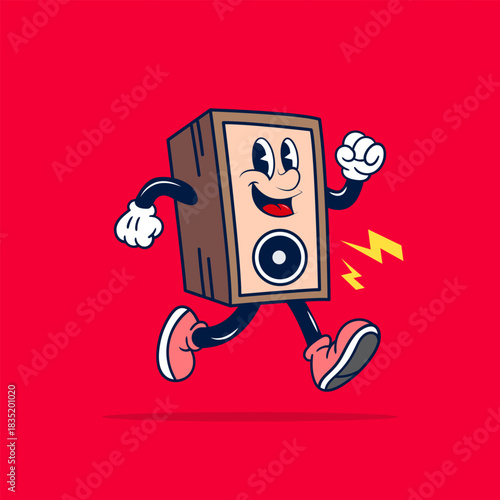 retro cartoon mascot of speaker box