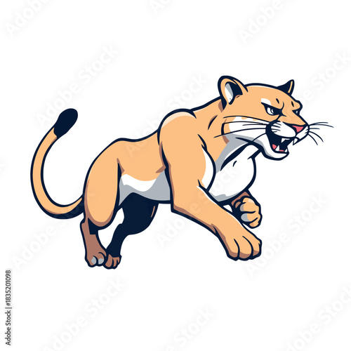 Vsai leaping cougar mascot cartoon vector illustration