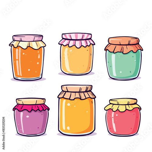 Vsai colorful jam jars with fruit preserves illustration
