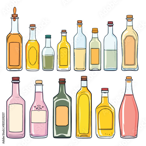 Vsai many bottles containing various liquids and alcohol beverages