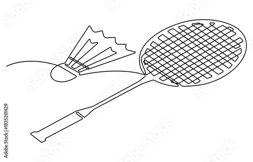One continuous single line of badminton for sport theme isolated on white background.