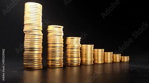 Growing stacks of coins illustrate the trend of money supply growth. The wealth stack of coins stimulates investment. The financial market stack increases profits.The money trend stack symbolizes fina