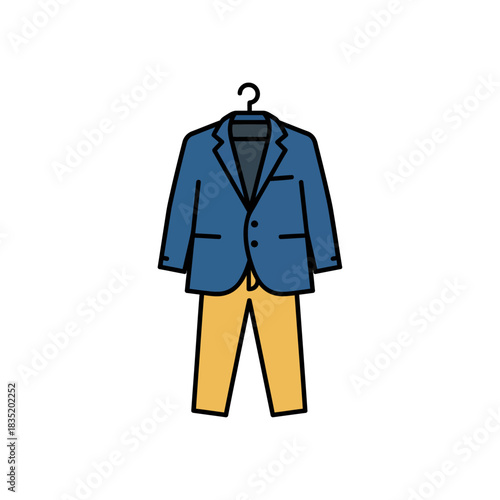 blue blazer outfit on a hanger showcasing classic style perfect for fashion blogs e-commerce visuals and illustrating modern menswear trends