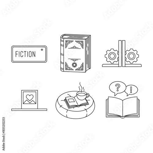 Book icons education and reading representing literary fiction and intellectual curiosity perfect for libraries authors and publishers marketing materials.