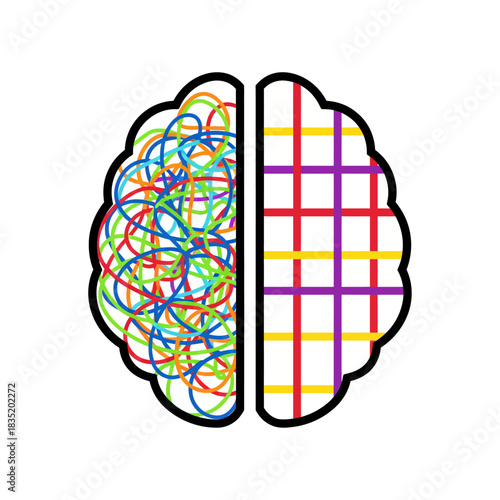 brain function creative process and logical order with chaotic mess and structured grid representing analytical thinking ideal for mindset