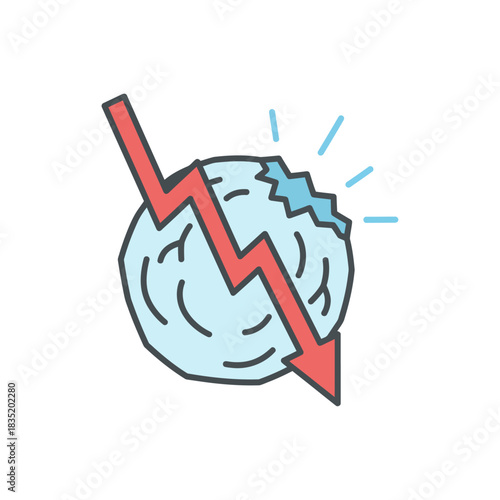 Brain drain icon with a red arrow showing decline conveying cognitive decline and burnout perfect for medical  mental health illustrations.