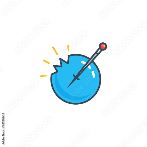 bursting balloon depicted with a needle puncturing a blue sphere perfect for illustrating concepts of pressure fragility and decisive action.