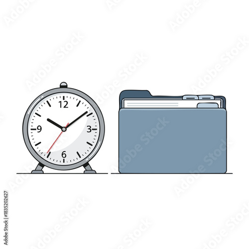 Alarm Clock With File Folder Document Icon Vector