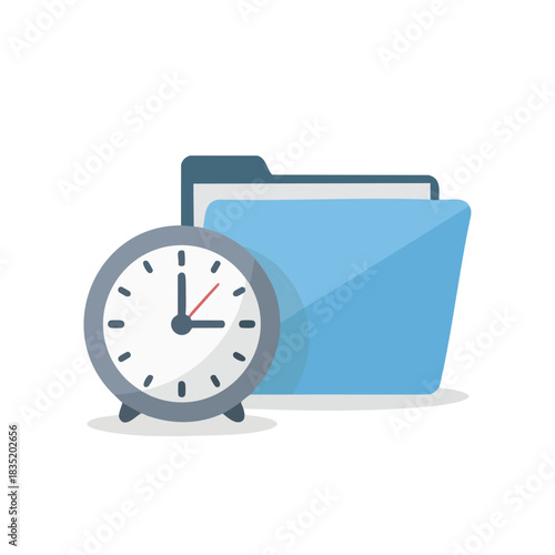 Alarm Clock With Folder Document Icon Illustration