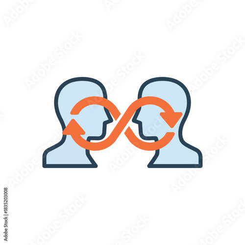 Communication exchange between two people representing mutual understanding and empathy ideal for illustrating business relationships and collaboration.