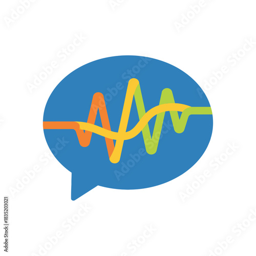 communication signal analysis in a blue speech bubble representing digital data flow and information exchange for business tech presentation
