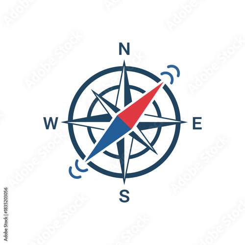 Compass rose pointing north for navigation symbolizing guidance and direction suitable for travel blogs and adventure themes aiding exploration.