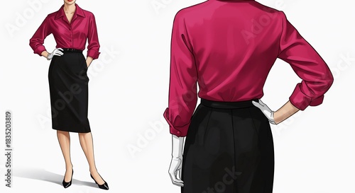 Woman in Pink Blouse and Black Skirt
